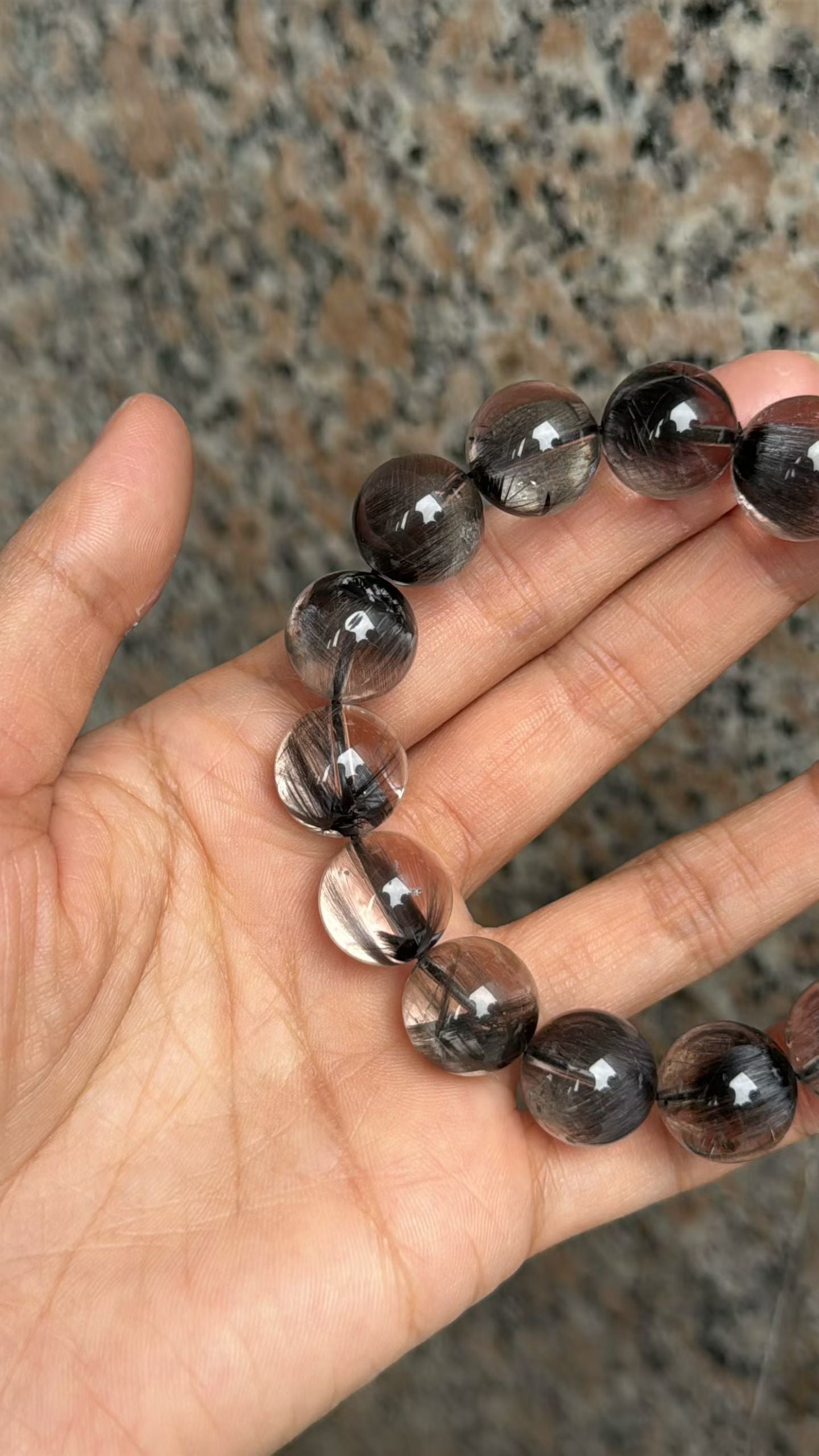 14mm High Quality Rare Natural Genuine Black Brookite Platinum Silver Rutilated Quartz Bracelet healing energy bracelet