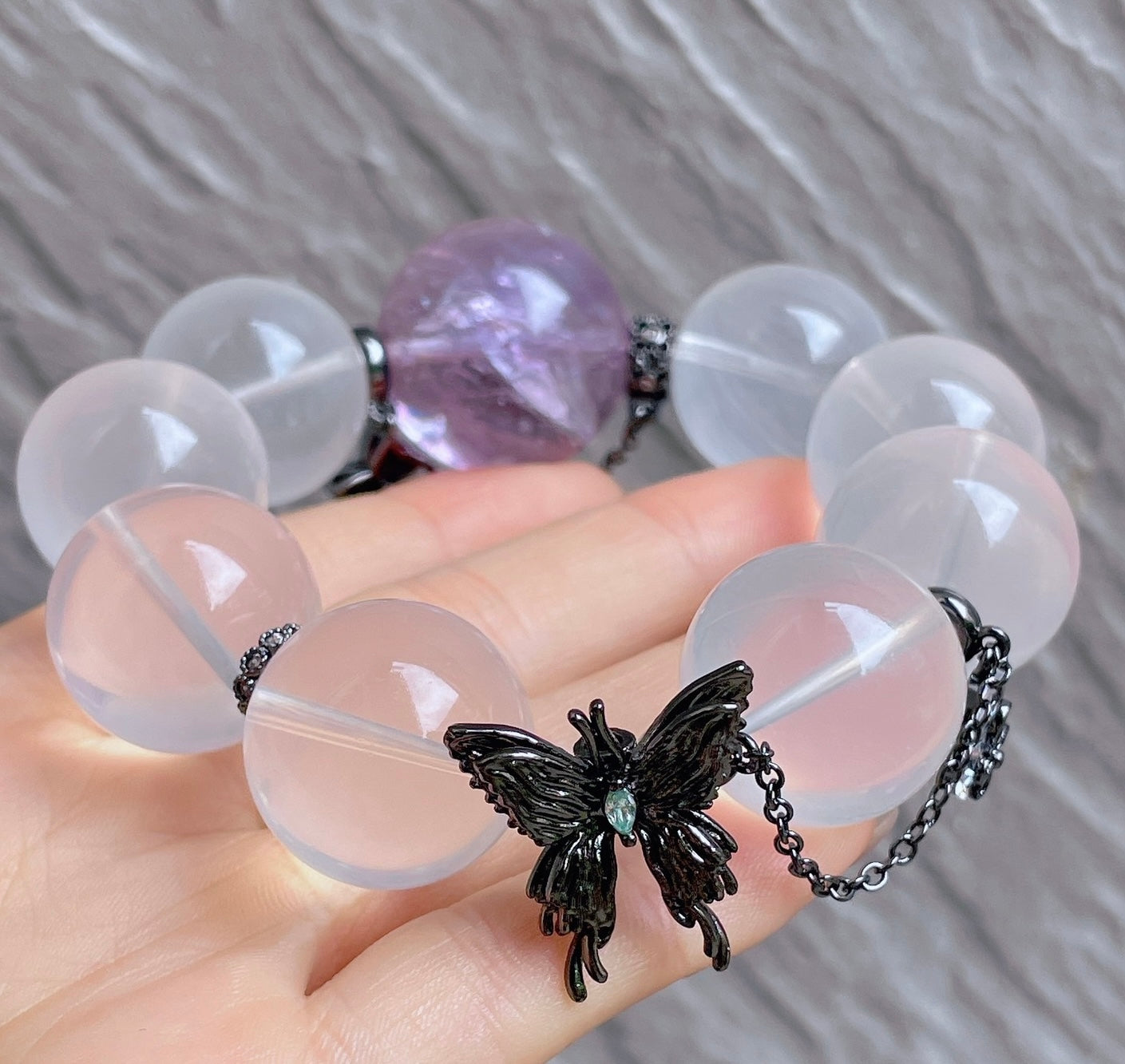 Natural Rock Quartz Crystal and Amethyst Quartz Crystal beaded bracelet,19mm