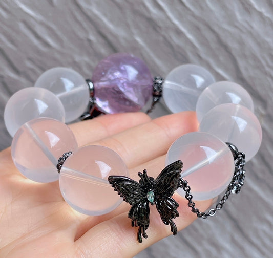 Natural Rock Quartz Crystal and Amethyst Quartz Crystal beaded bracelet,19mm