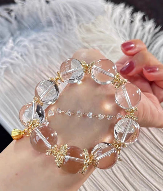 Natural White Rock quartz crystal beaded bracelet