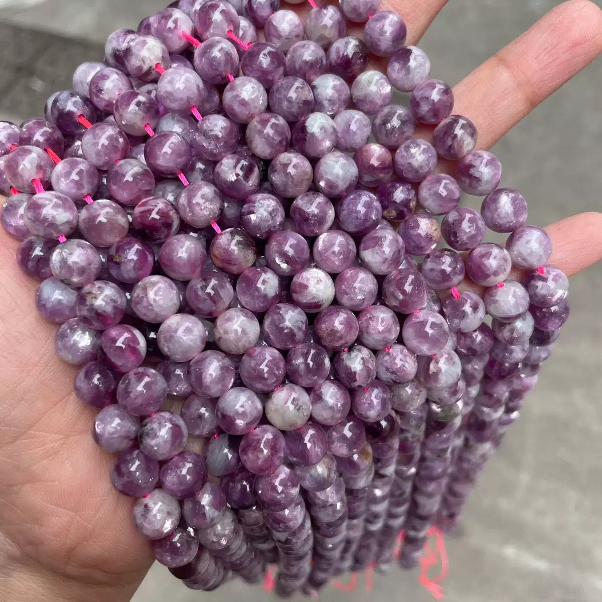 Natural purple Lepidolite loose round strands beads wholesale