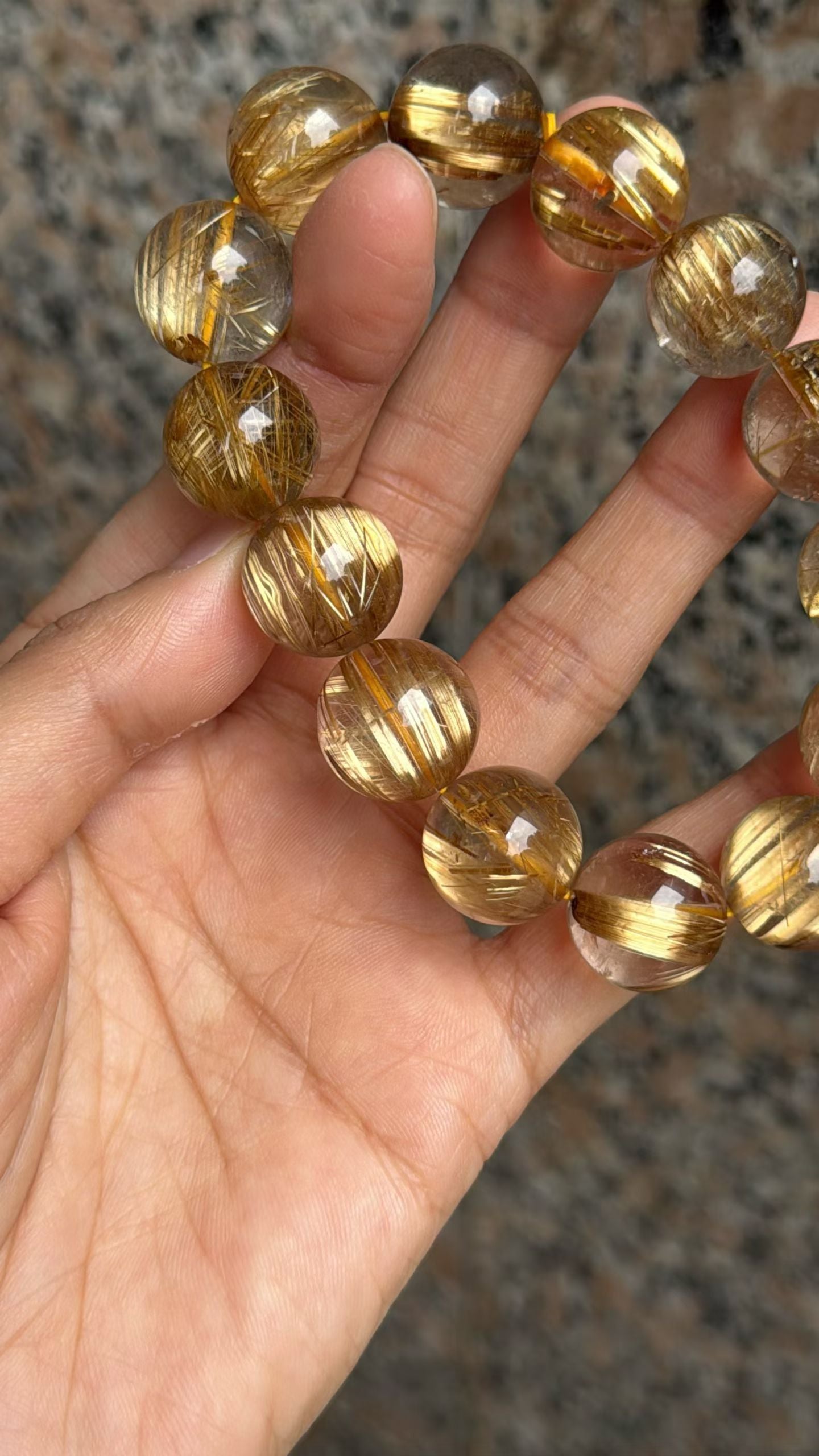 15mm Natural Titanium Crystal Rutilated Quartz Crystal beaded bracelet