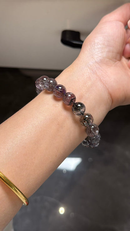 10mm Natural Genuine Black Red Purple super seven Rutilated Quartz Crystal beads bracelet