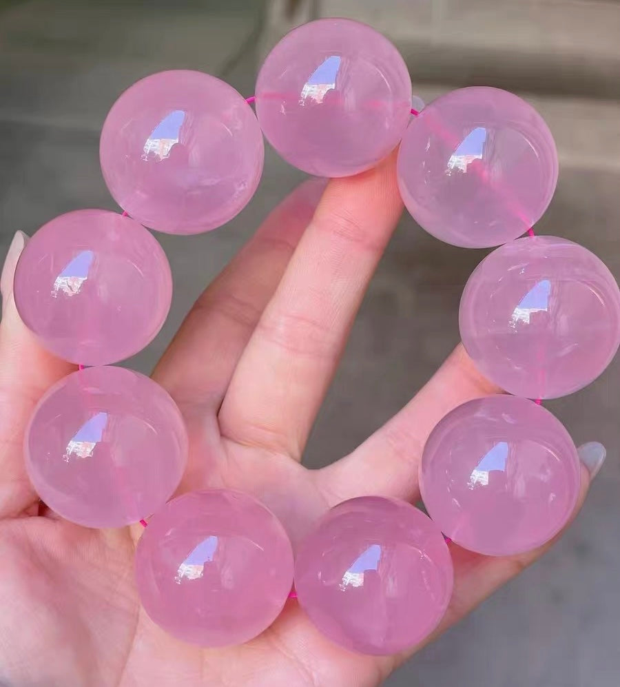 28mm Round Pink Rose quartz Crystal beaded bracelet