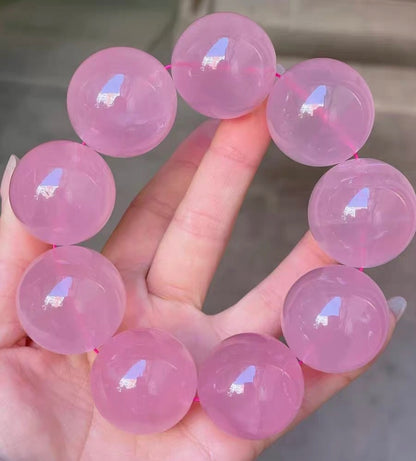 28mm Round Pink Rose quartz Crystal beaded bracelet