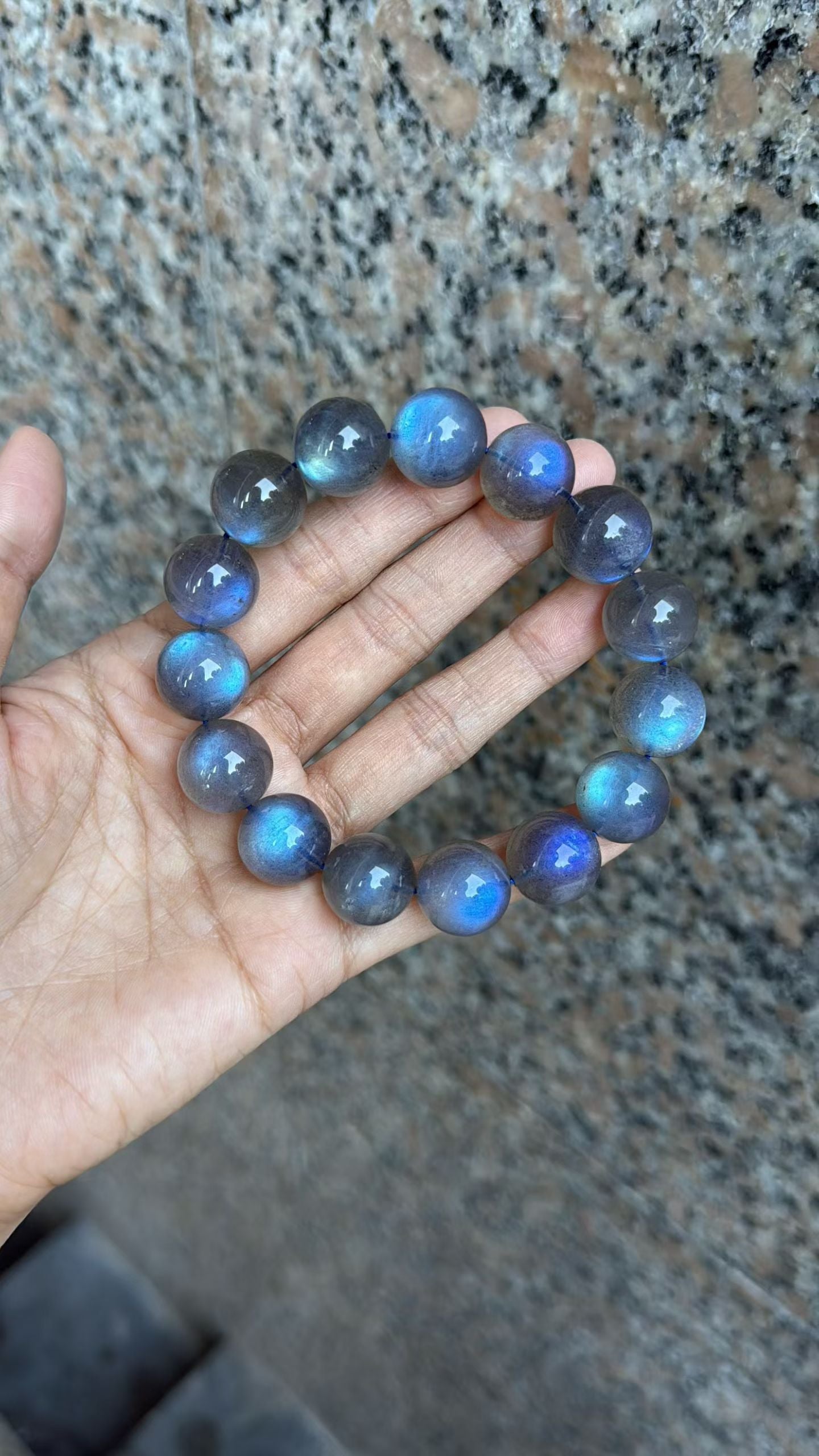 15MM Blue Flashlight Gray moonstone labradorite beaded bracelet