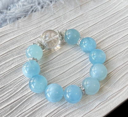 Natural Aquamarine blue beaded bracelet