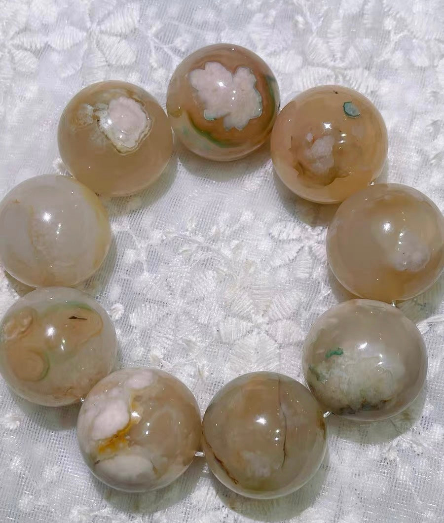 Cherry Blossom agate beaded bracelet 30mm