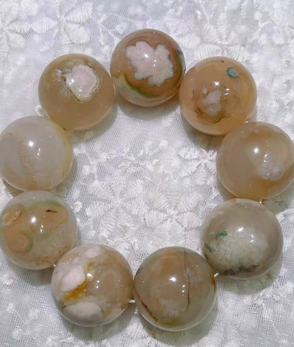 Cherry Blossom agate beaded bracelet 30mm