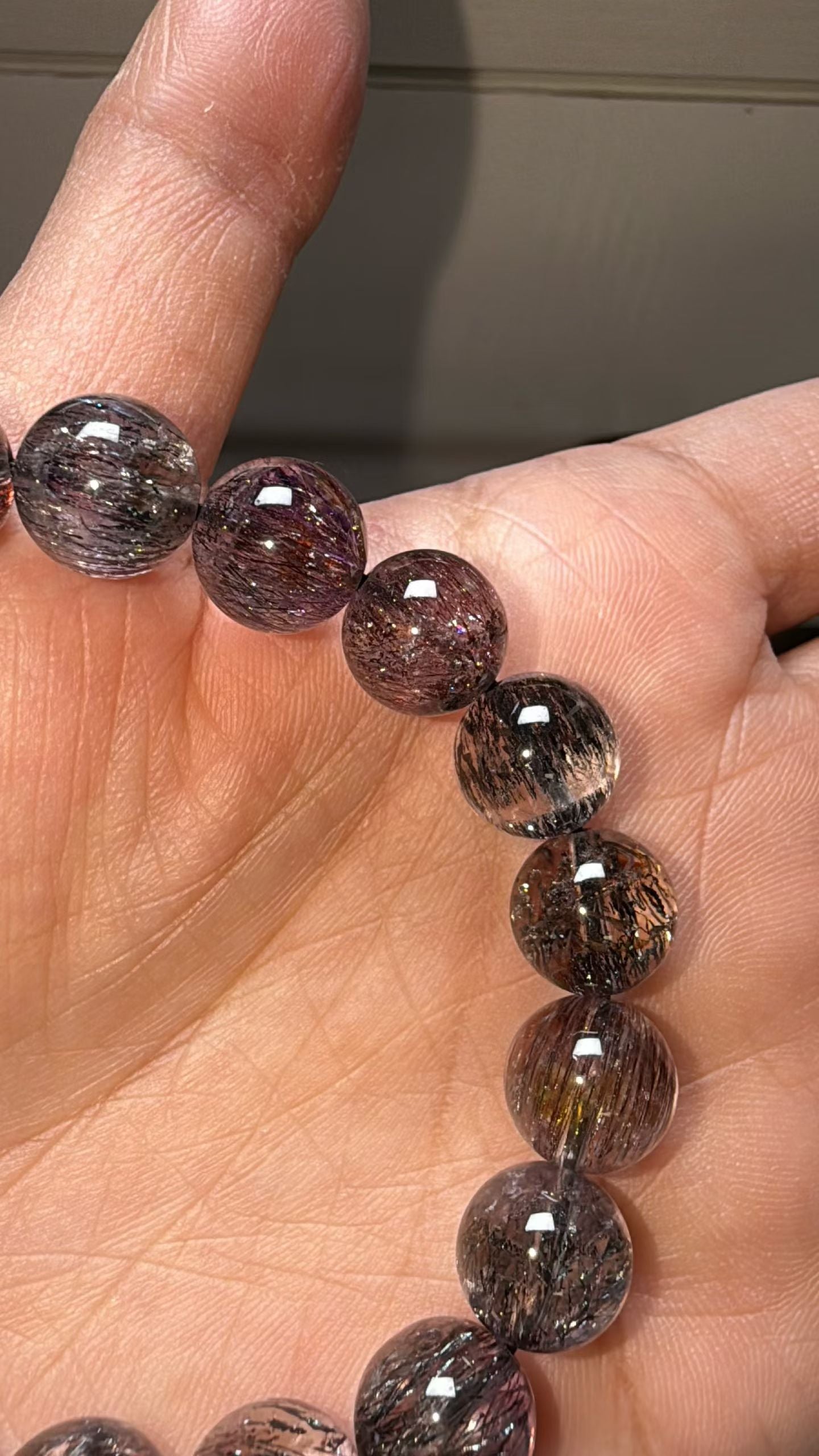 10mm Natural Genuine Black Red Purple super seven Rutilated Quartz Crystal beads bracelet