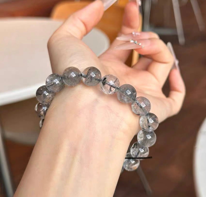 11mm Natural Rainbow Herkimer diamond Quartz Crystal beads bracelet