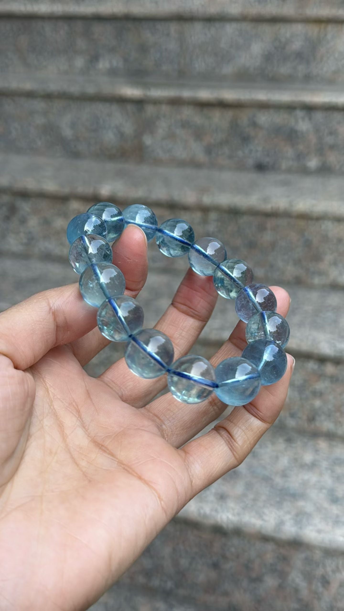 Natural Genuine blue aquamarine beads bracelet 13mm