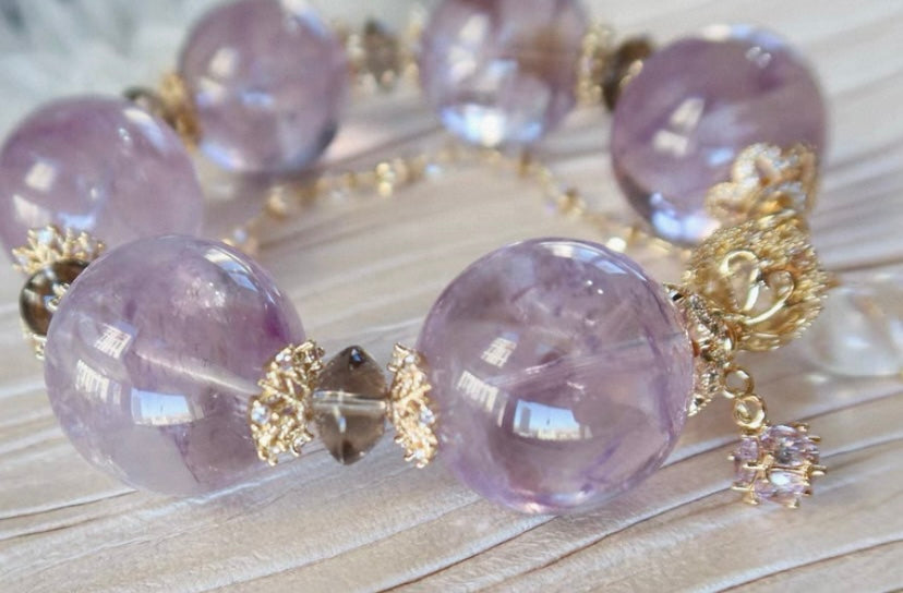 Natural purple Amethyst Quartz Crystal beads bracelet 23mm,unique gifts,Christmas gifts