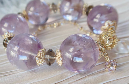Natural purple Amethyst Quartz Crystal beads bracelet 23mm,unique gifts,Christmas gifts