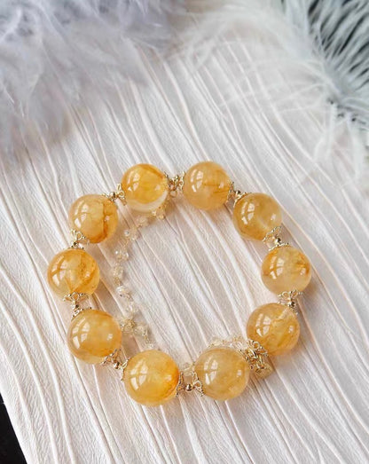 16mm Natural Yellow Hematoid Lepidocrocite Quartz Crystal beaded bracelet