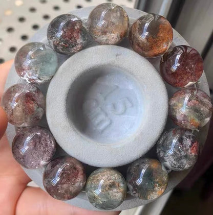 17mm Natural Flowers Phantom quartz Crystal beaded bracelet