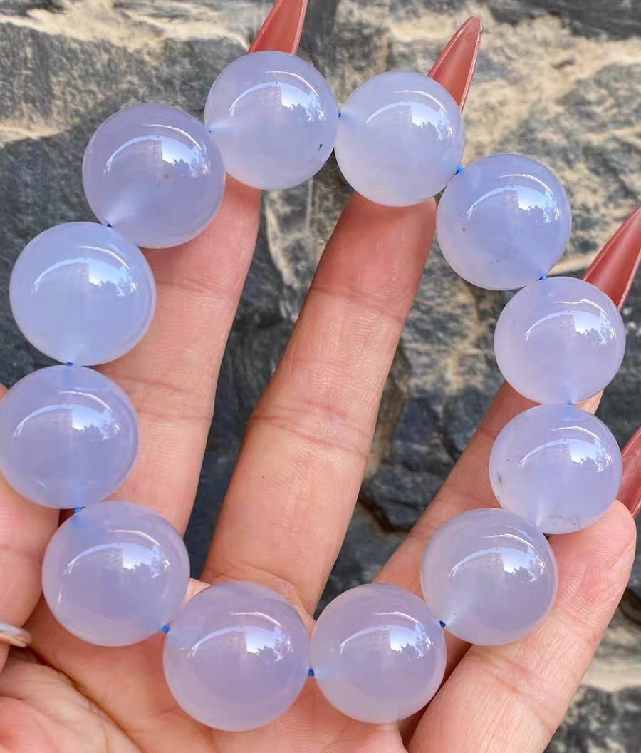 Natural blue chalcedony beads bracelet