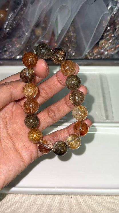 Multicolor Rutilated Quartz Crystal beaded bracelet 12mm