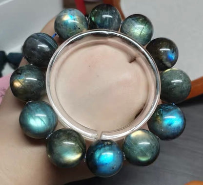 19mm Natural Rainbow Flashlight labradorite Gray moonstone beads bracelet