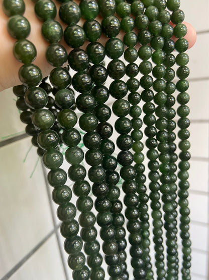 Natural Genuine Canada Green Jade Round Beads,6mm 8mm 10mm Natural and Smooth Round Beads,15 one Full Strand