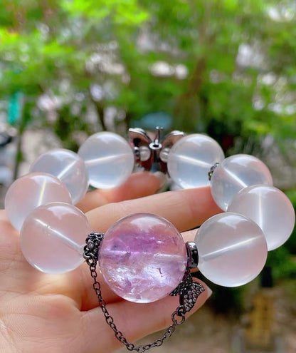 Natural Rock Quartz Crystal and Amethyst Quartz Crystal beaded bracelet,19mm
