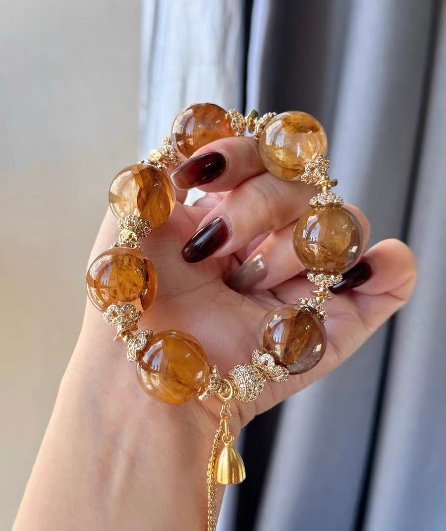 Natural Yellow Hematoid Lepidocrocite Quartz Crystal beaded bracelet