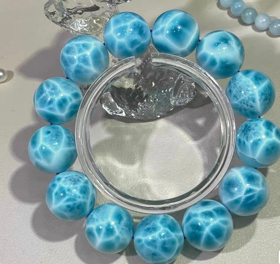 Genuine Natural blue Larimar beads bracelet 16mm