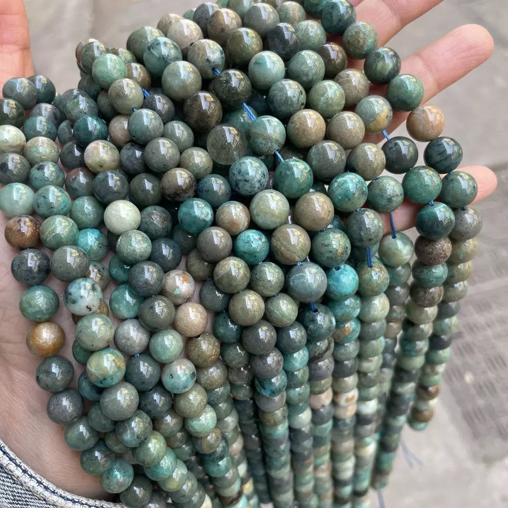 Genuine Natural Chrysocolla Green smooth round loose beads wholesale