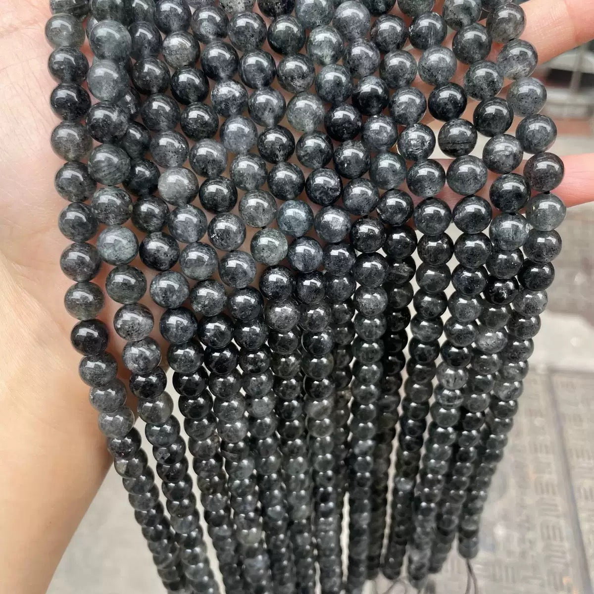 Natural Black strawberry Quartz Crystal beads,Black mica loose beads