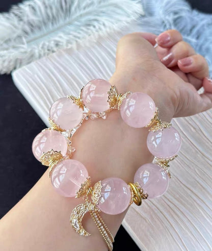 Handmade pink rose quartz crystal beaded bracelet