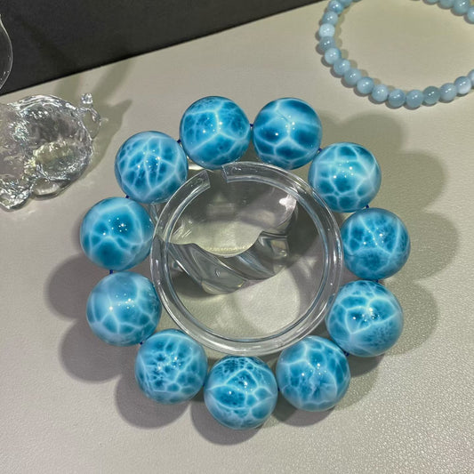 Rare Large Size Genuine blue Larimar beads bracelet 22mm