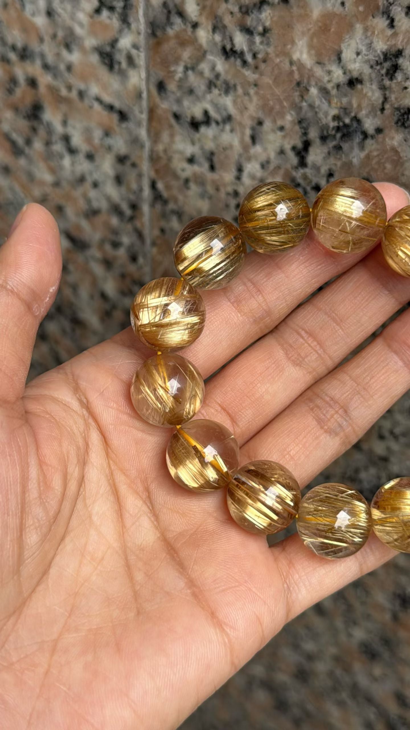 17mm Natural Golden Titanium crystal Rutilated Quartz beaded bracelet