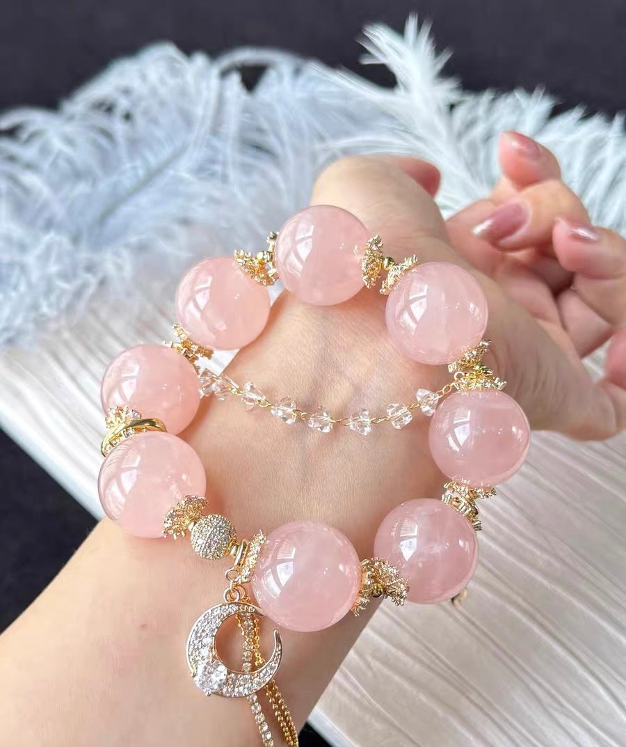 20mm pink rose quartz crystal beaded bracelet