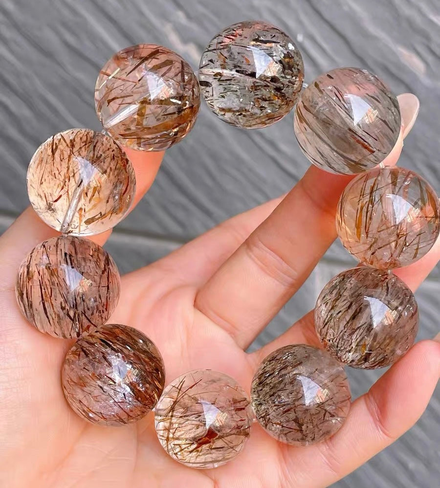 Natural Black Golden super seven Rutile Quartz Crystal beaded bracelet,21.5mm