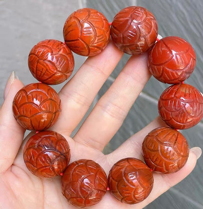 23mm Natural Red agate Carved beads bracelet,handmade gifts