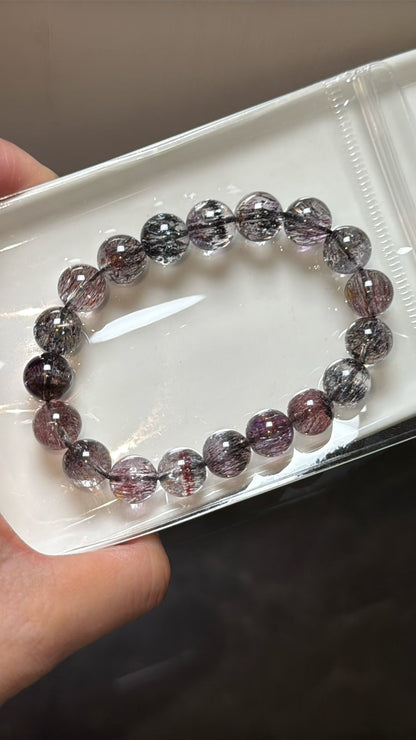 10mm Natural Genuine Black Red Purple super seven Rutilated Quartz Crystal beads bracelet