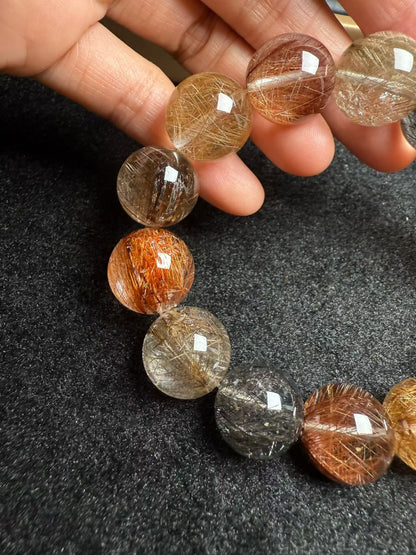 Multicolor Rutilated Quartz Crystal beaded bracelet 16mm