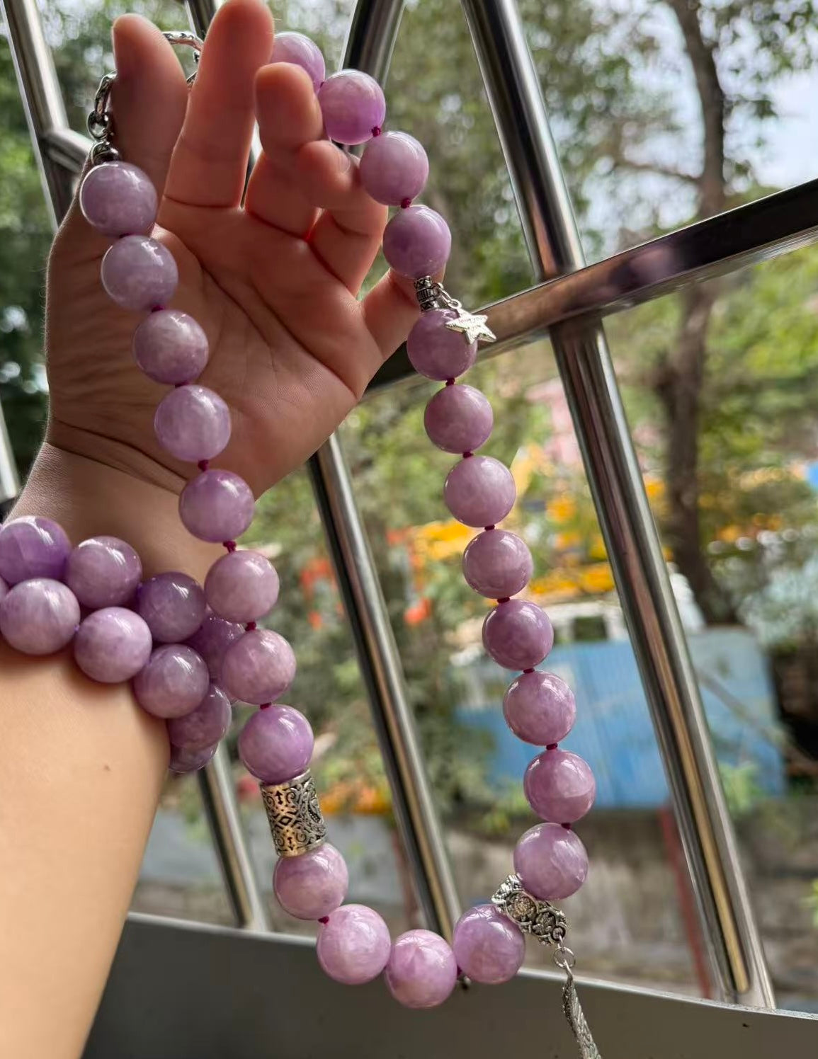 Natural Kunzite beaded necklace,17mm