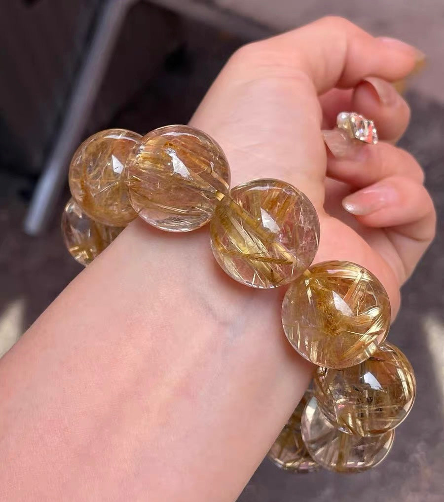 Natural Genuine Golden Rutile Quartz Crystal beads bracelet