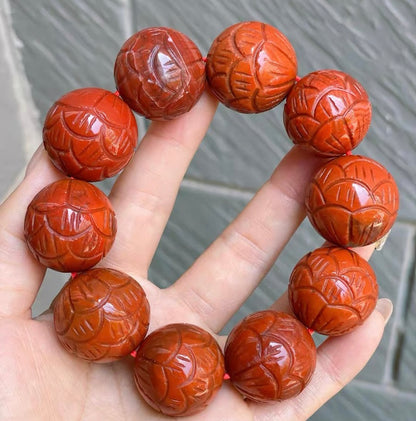 23mm Natural Red agate Carved beads bracelet,handmade gifts