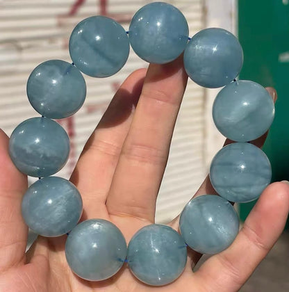 20mm Natural Black Starlight Aquamarine beaded bracelet