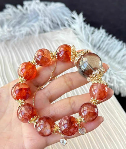 17mm Natural Red Hematoid Lepidocrocite Quartz Crystal beaded bracelet