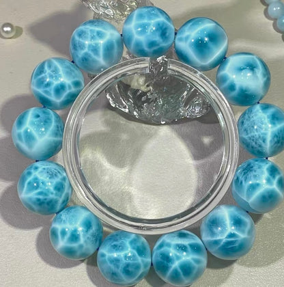 Genuine Natural blue Larimar beads bracelet 16mm