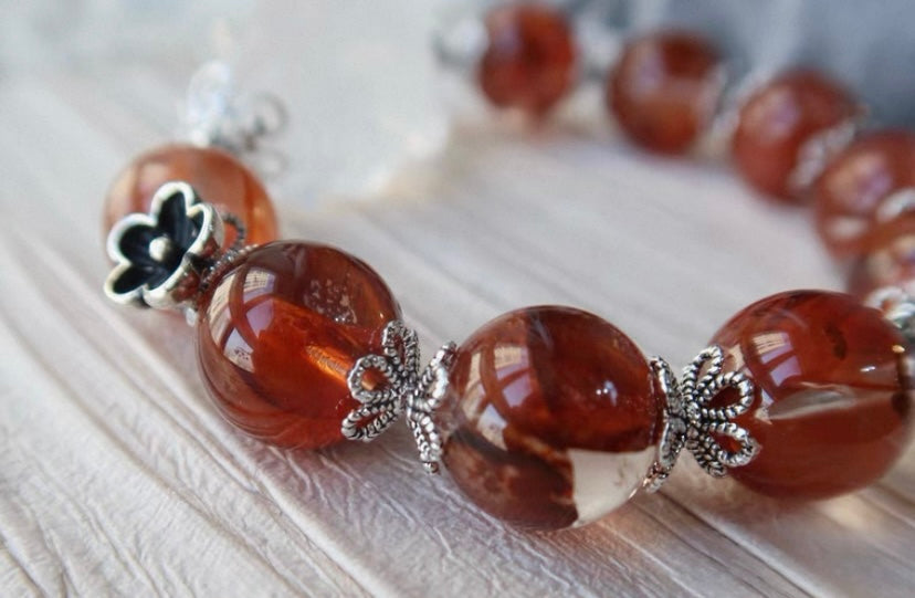 Natural Red Hematoid Lepidocrocite Quartz Crystal beaded bracelet