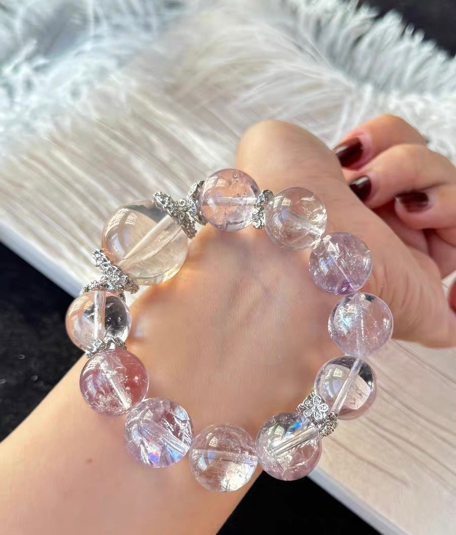 Natural Rainbow Purple Asai Amethyst Quartz Crystal beads bracelet 16mm