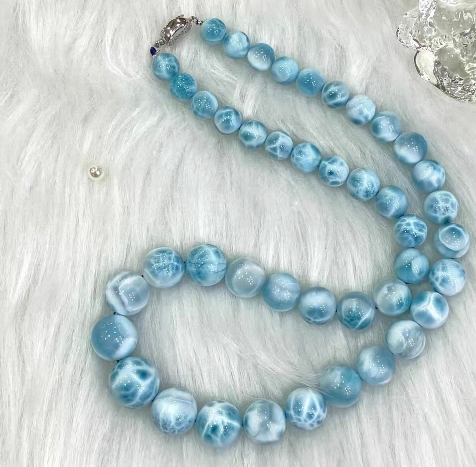 Natural blue Larimar beads necklace