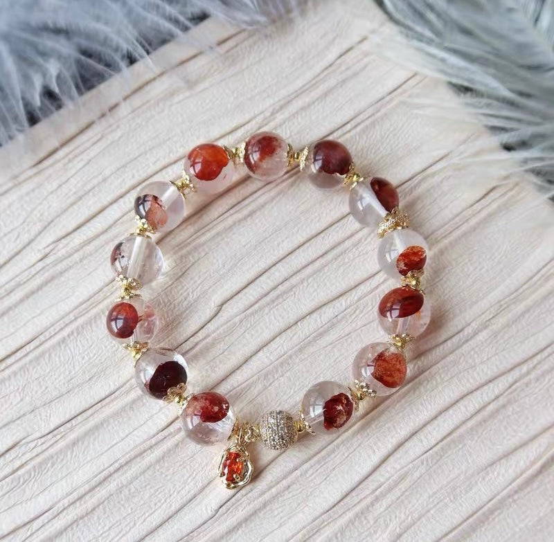 Natural Red Hematoid Lepidocrocite Quartz Crystal beaded bracelet