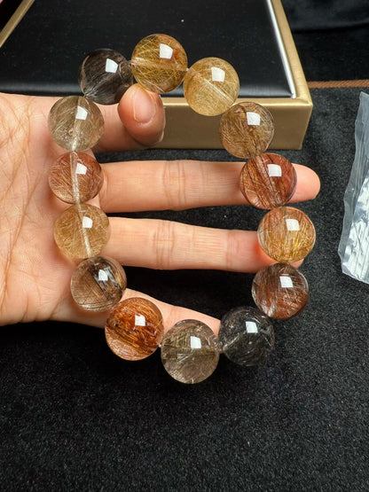 Multicolor Rutilated Quartz Crystal beaded bracelet 16mm