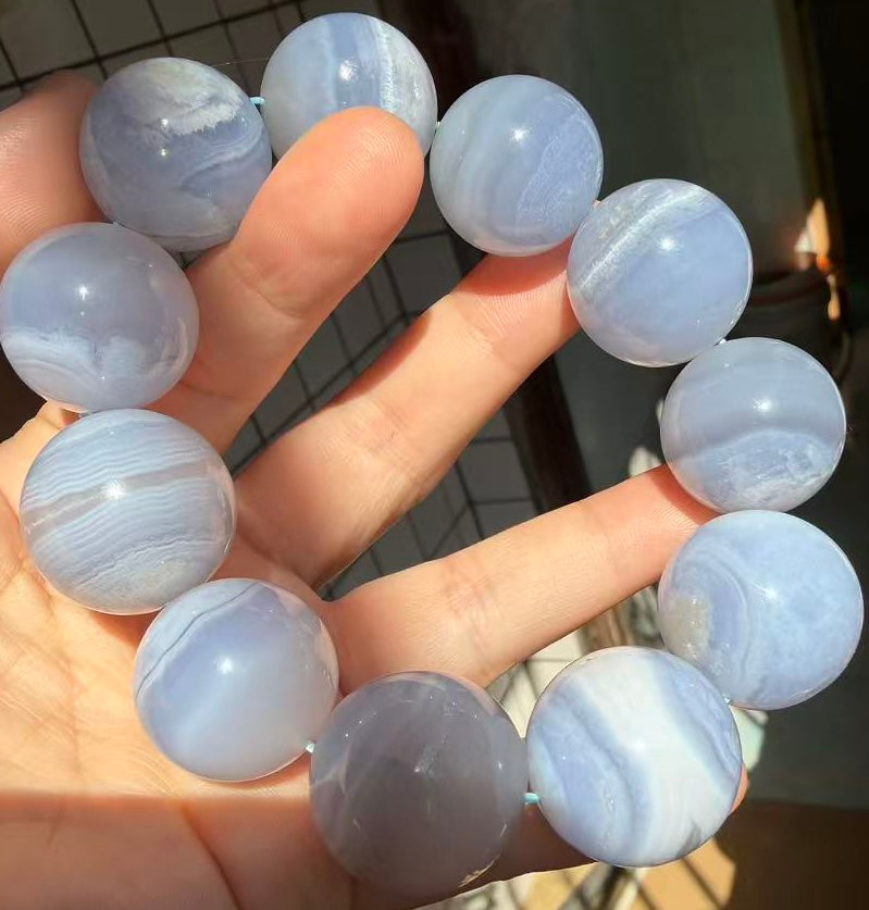 Natural Blue chalcedony beads bracelet 22mm