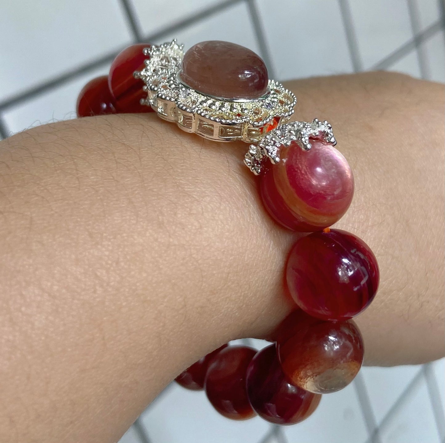 Rare Orange Lepidolite handmade bracelet 14mm